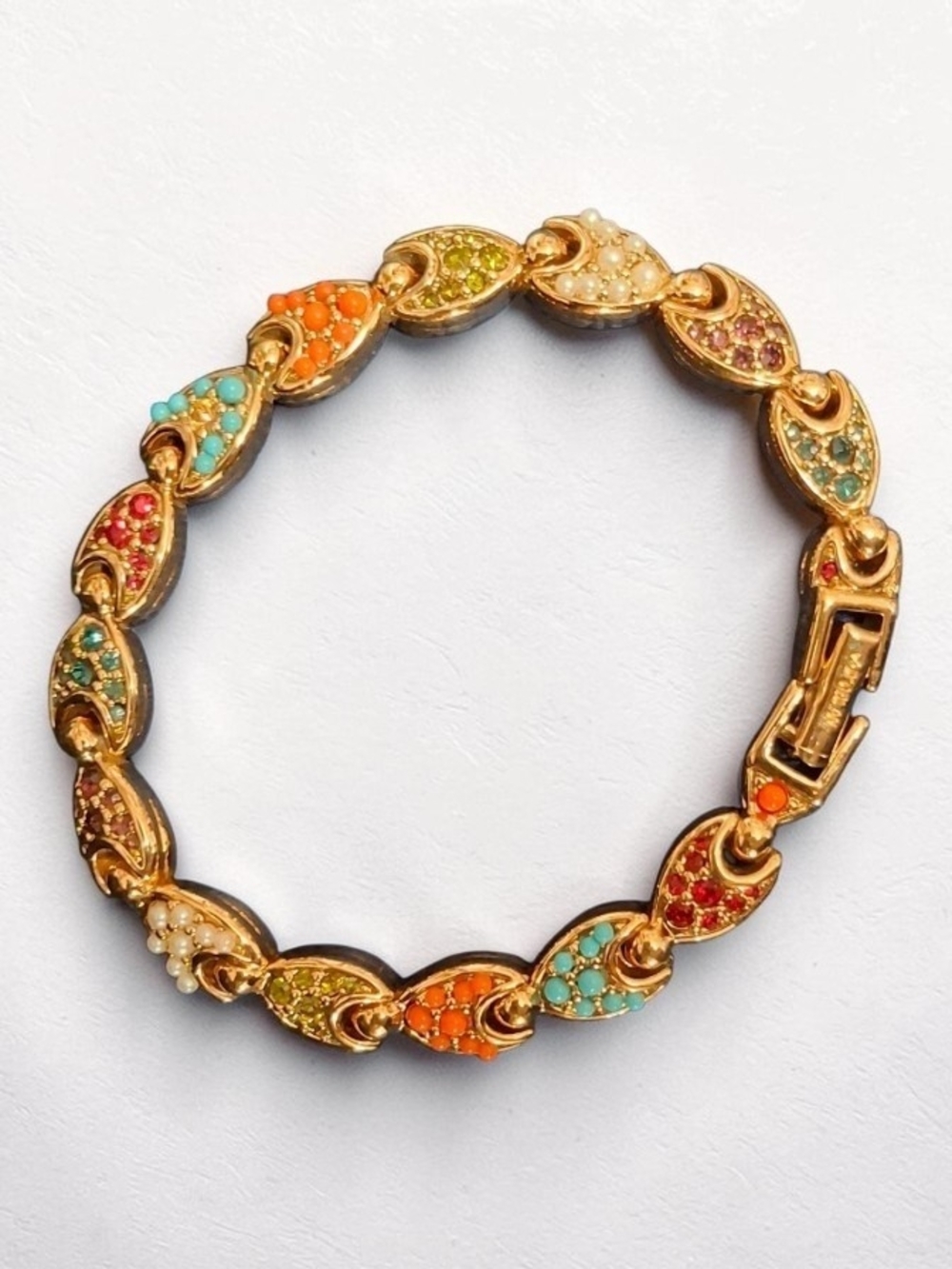 D'orlan Vintage Gold Plated Multicolor Swarovski Crystals Bracelet - 6.25" Women